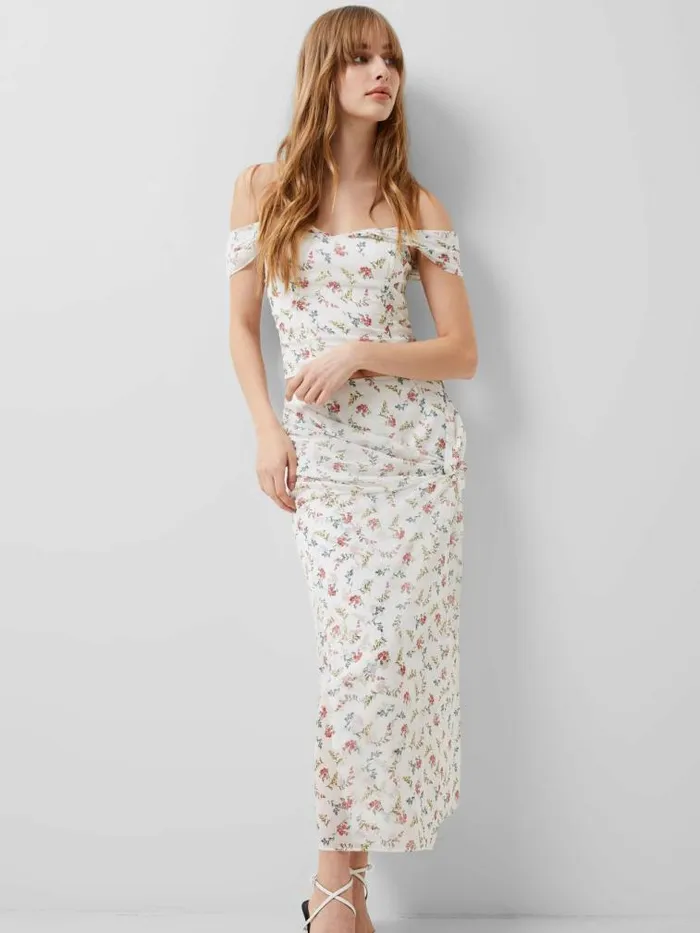 French Connection Floriana Hallie Crinkle Bardot Top Summer White Women Tops