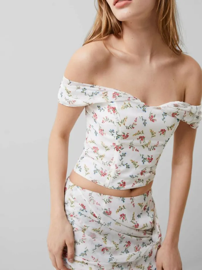 French Connection Floriana Hallie Crinkle Bardot Top Summer White Women Tops