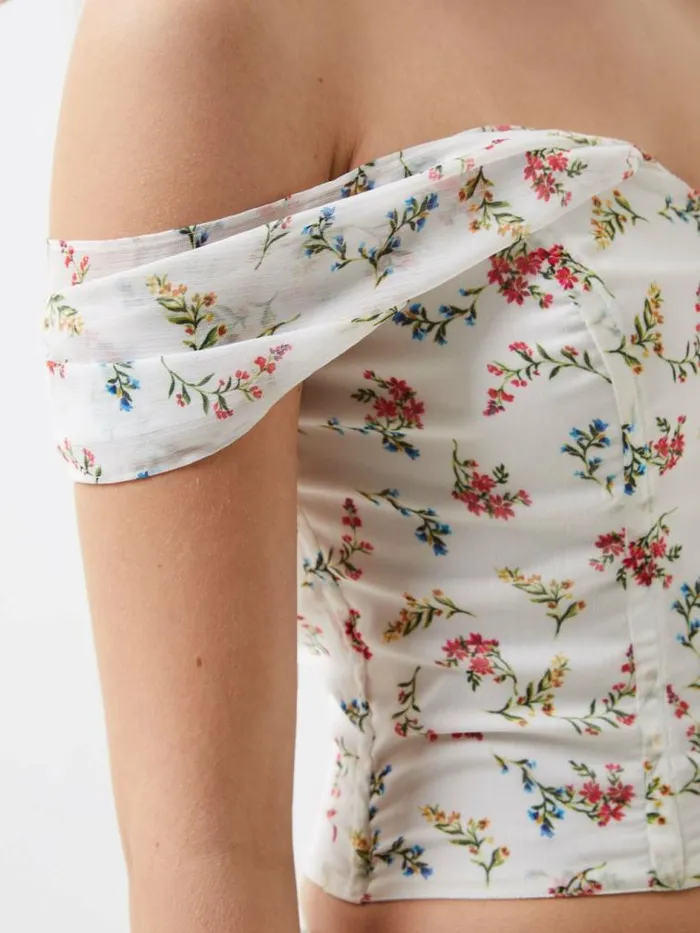 French Connection Floriana Hallie Crinkle Bardot Top Summer White Women Tops