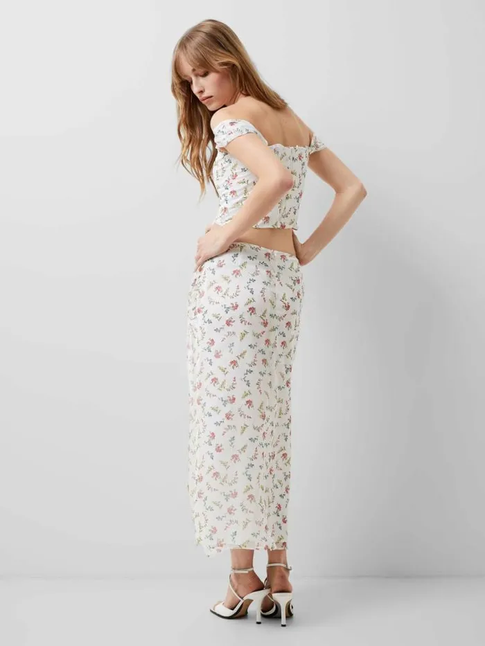 French Connection Floriana Hallie Crinkle Bardot Top Summer White Women Tops