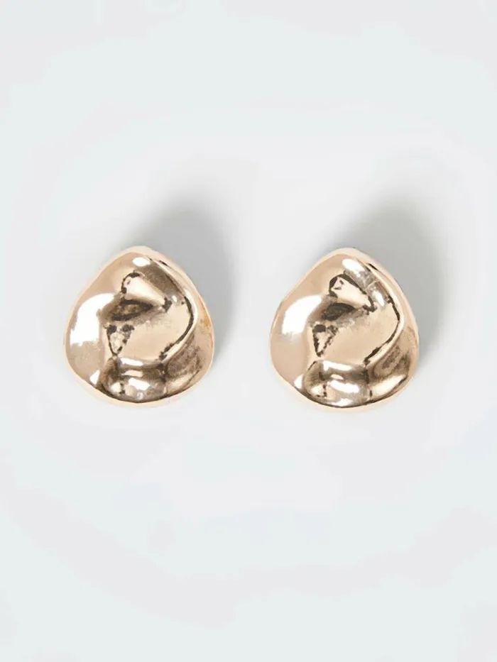 French Connection Irregular Pebble Stud Earrings Gold Women Jewellery