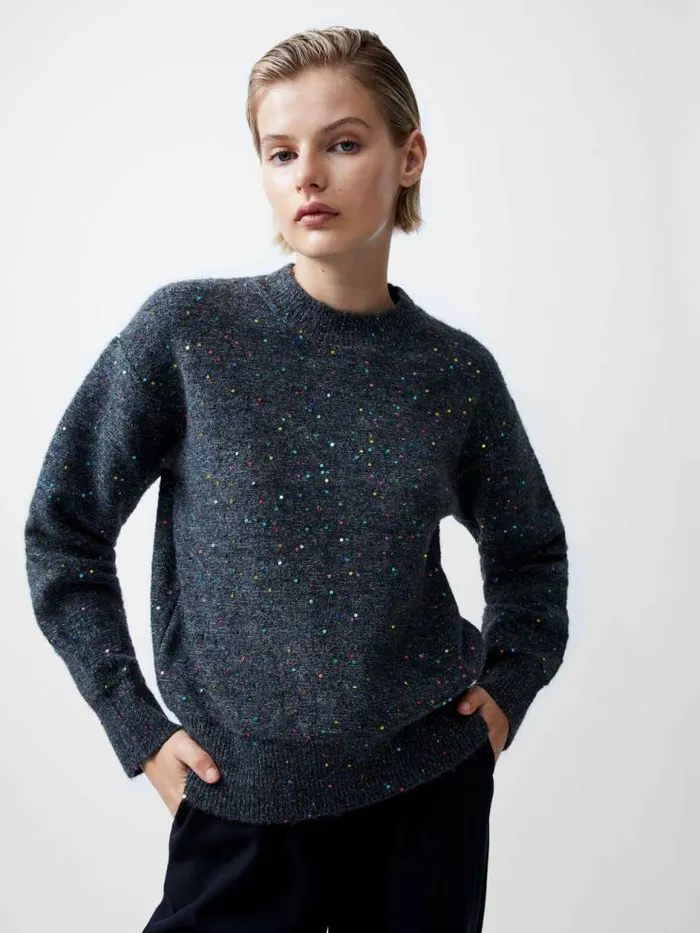 French Connection Janet Sequins Soft Jumper Grey Women Jumpers and Cardigans