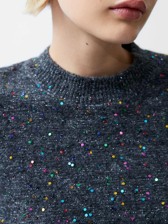 French Connection Janet Sequins Soft Jumper Grey Women Jumpers and Cardigans