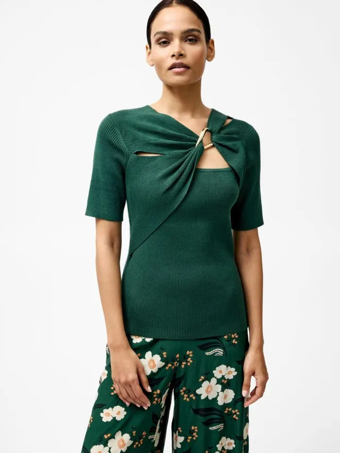 French Connection Jayna Ribbed Ring Top Jade Green Women Tops