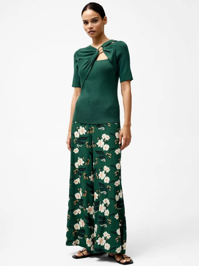 French Connection Jayna Ribbed Ring Top Jade Green Women Tops