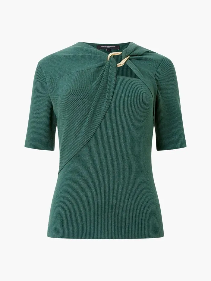 French Connection Jayna Ribbed Ring Top Jade Green Women Tops