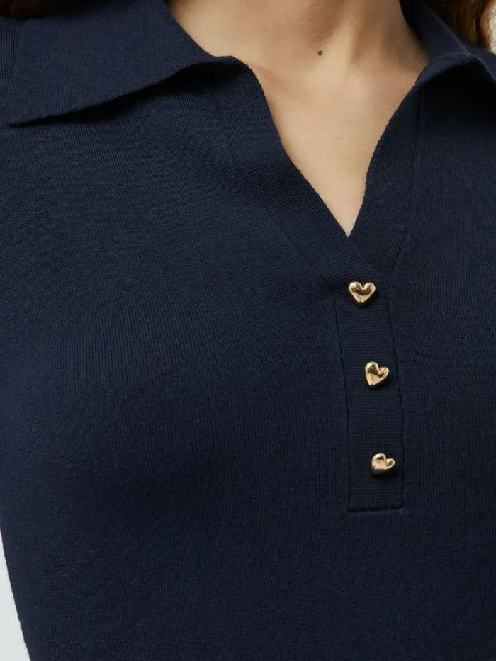 French Connection Larry Hearts V Neck Polo Top Navy Women Tops