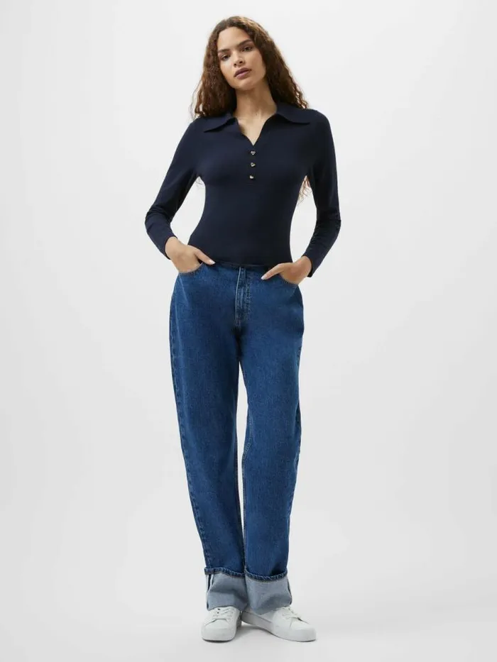 French Connection Larry Hearts V Neck Polo Top Navy Women Tops