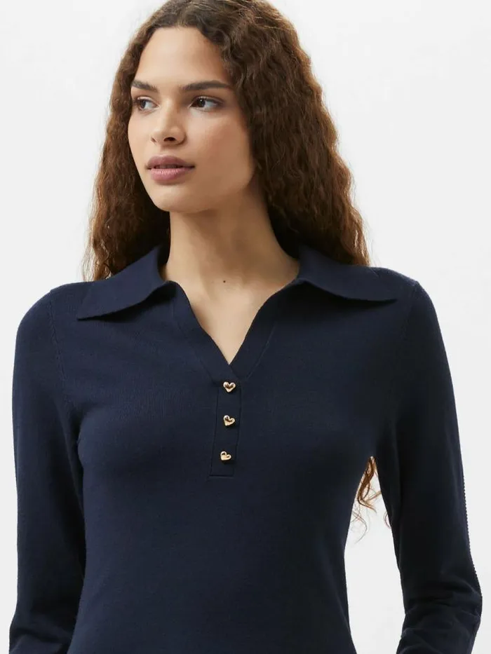 French Connection Larry Hearts V Neck Polo Top Navy Women Tops