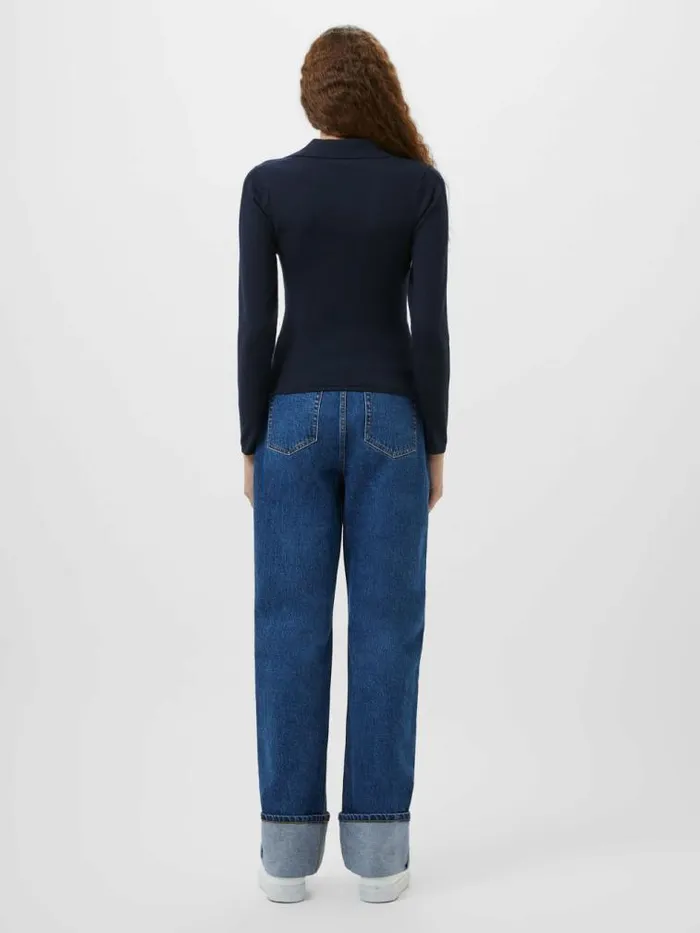 French Connection Larry Hearts V Neck Polo Top Navy Women Tops