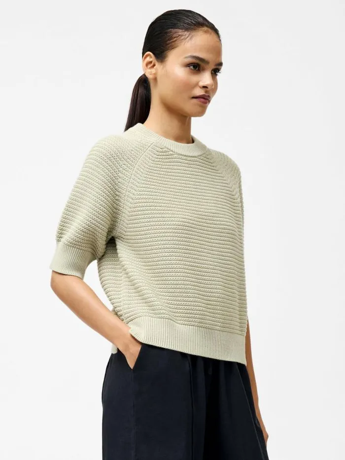 French Connection Lily Crew Neck Short Sleeve Jumper Pistachio Green Women Jumpers and Cardigans