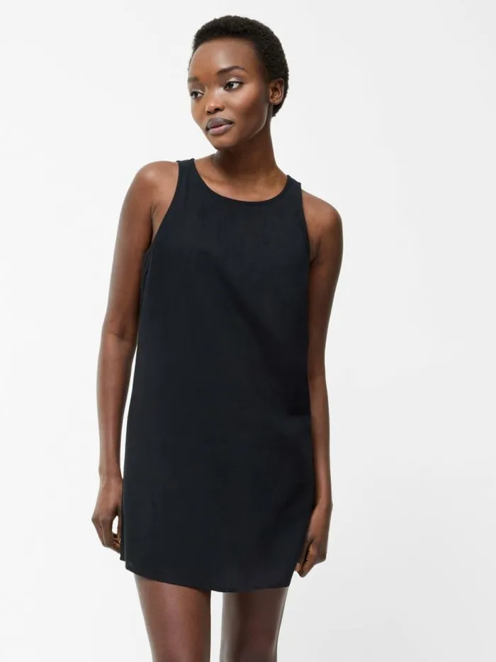 French Connection Linen Mix Shift Dress Black Women Dresses