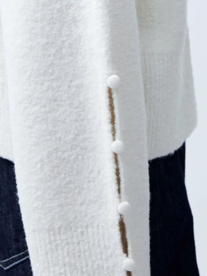 French Connection Melissa Boucle Button Detail Sleeve Jumper Porcelain Cream Women Jumpers and Cardigans