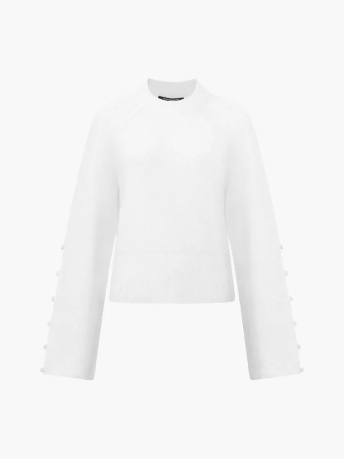 French Connection Melissa Boucle Button Detail Sleeve Jumper Porcelain Cream Women Jumpers and Cardigans