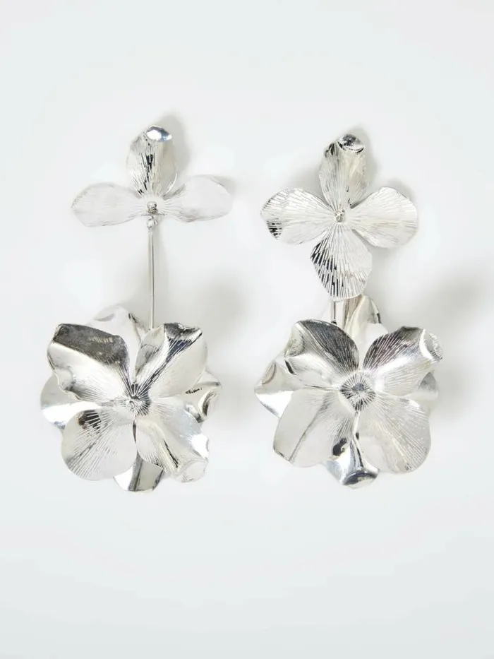French Connection Metal Floral Drop Earrings Silver Women Jewellery