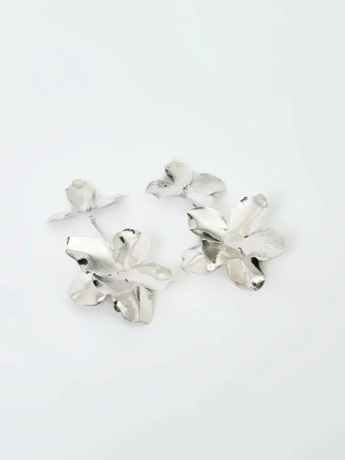 French Connection Metal Floral Drop Earrings Silver Women Jewellery