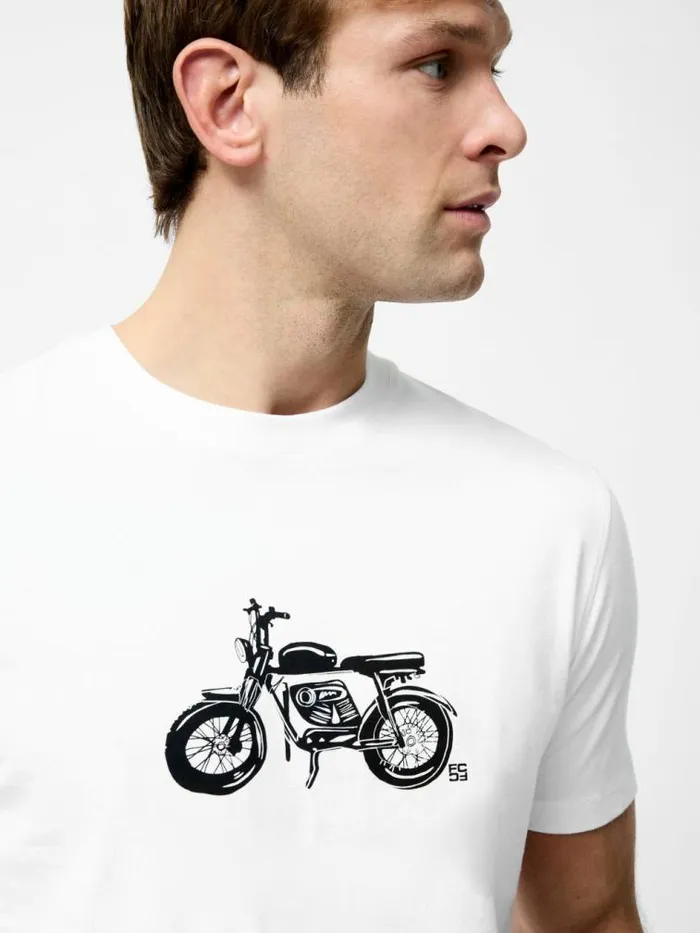 French Connection Motorbike Organic Short Sleeve Graphic TShirt White Men TShirts and Polo Shirts