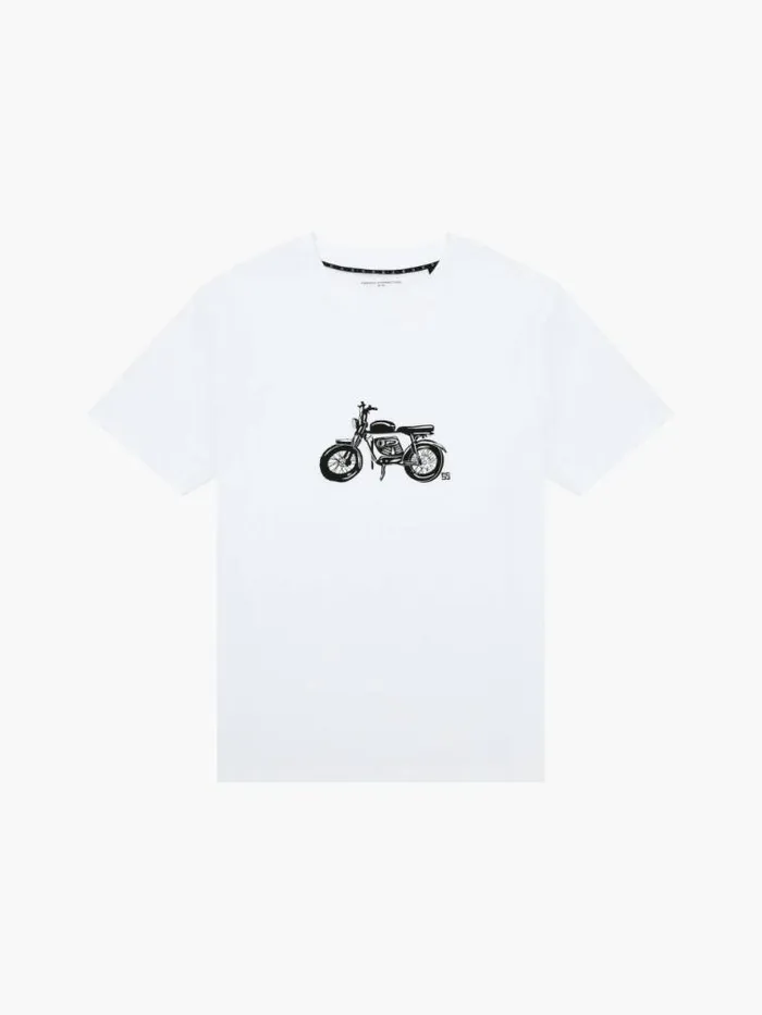 French Connection Motorbike Organic Short Sleeve Graphic TShirt White Men TShirts and Polo Shirts