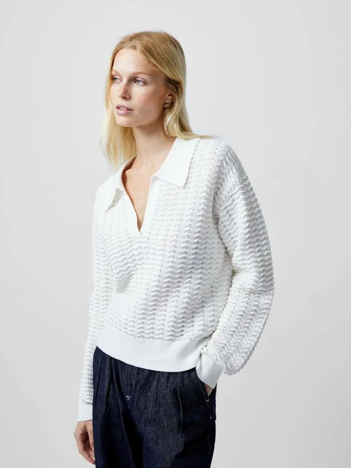 French Connection Mozart Knitted Long Sleeve Polo Shirt Summer White Women Jumpers and Cardigans French Connection Mozart Knitted Long Sleeve Polo Shirt Summer White Women Jumpers and Cardigans