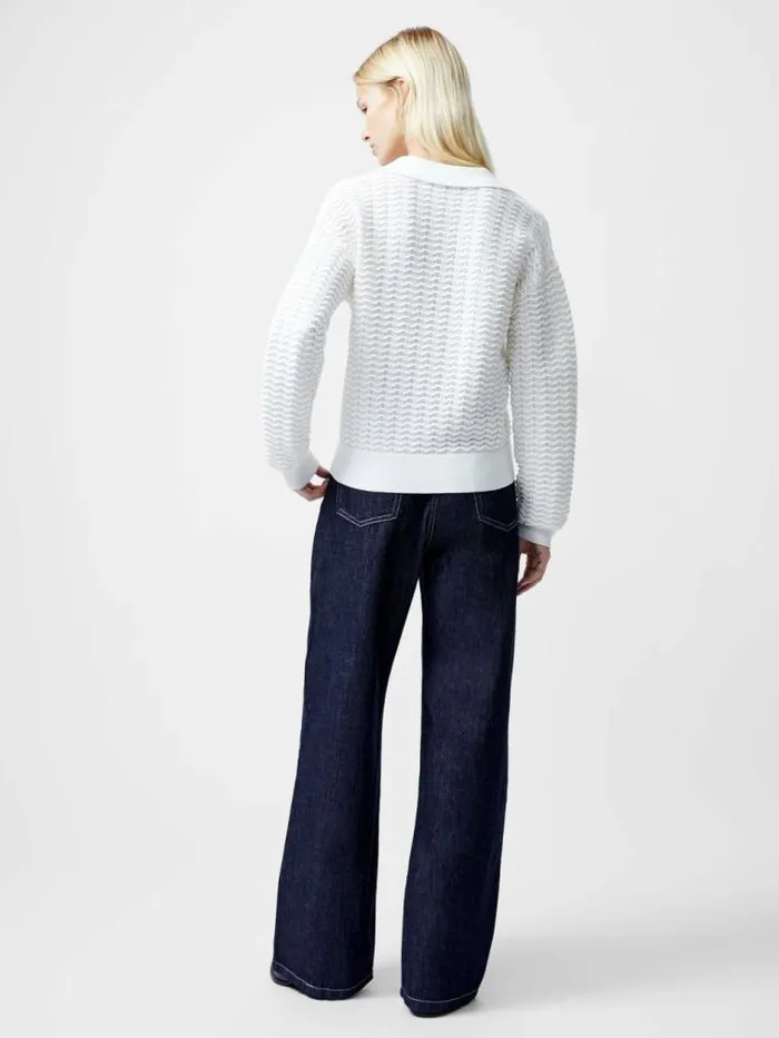 French Connection Mozart Knitted Long Sleeve Polo Shirt Summer White Women Jumpers and Cardigans