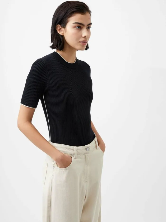 French Connection Mozza Short Sleeve Jumper Blackoutclass Cream Women Jumpers and Cardigans French Connection Mozza Short Sleeve Jumper Blackoutclass Cream Women Jumpers and Cardigans