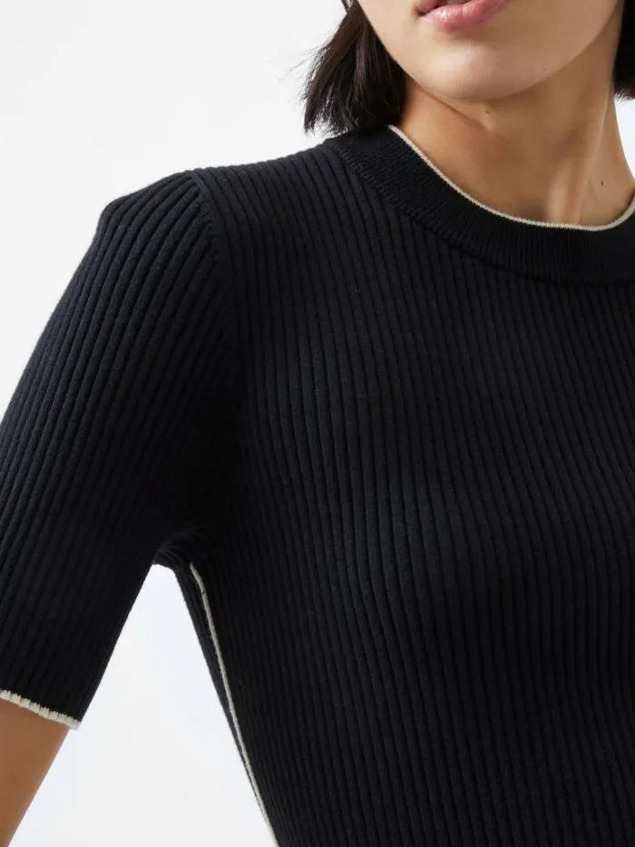 French Connection Mozza Short Sleeve Jumper Blackoutclass Cream Women Jumpers and Cardigans