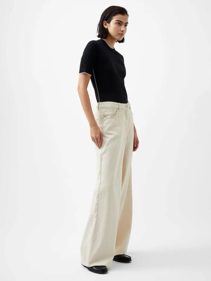 French Connection Mozza Short Sleeve Jumper Blackoutclass Cream Women Jumpers and Cardigans