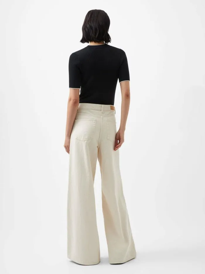 French Connection Mozza Short Sleeve Jumper Blackoutclass Cream Women Jumpers and Cardigans