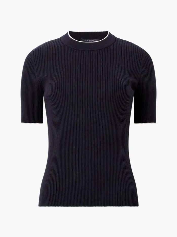 French Connection Mozza Short Sleeve Jumper Blackoutclass Cream Women Jumpers and Cardigans