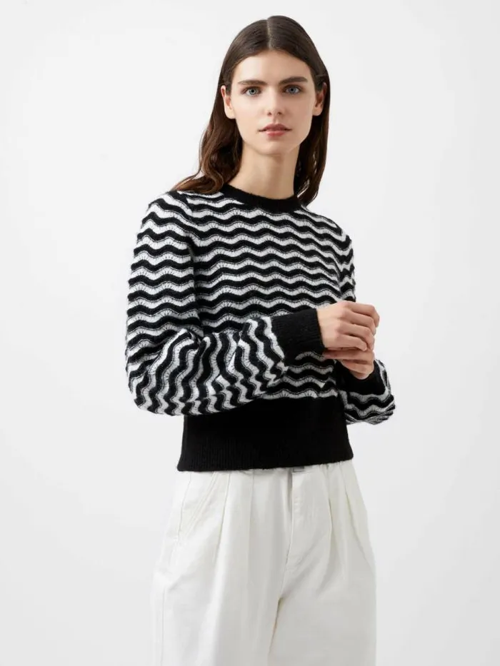 French Connection Natasha Recycled Scallop Jumper Moonless Nightc Crm Women Jumpers and Cardigans French Connection Natasha Recycled Scallop Jumper Moonless Nightc Crm Women Jumpers and Cardigans