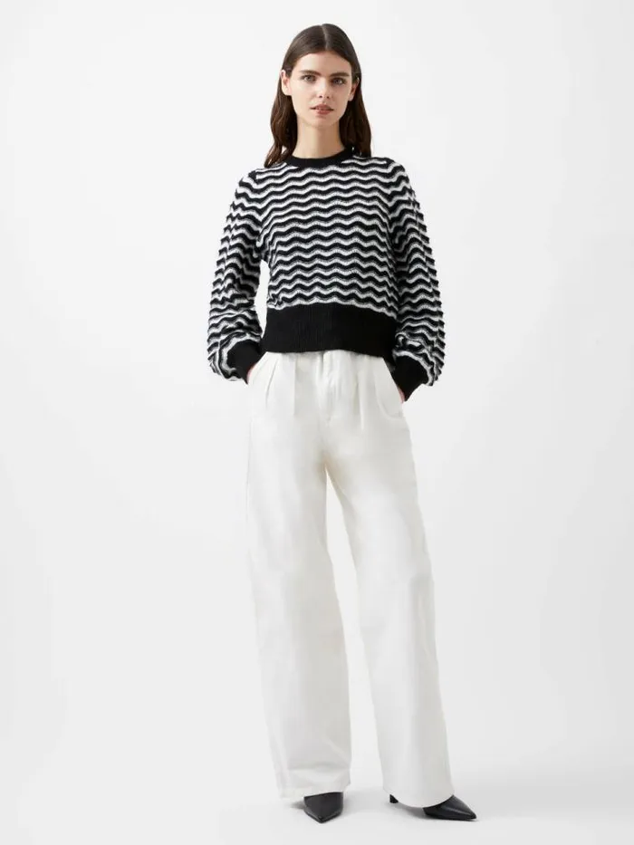 French Connection Natasha Recycled Scallop Jumper Moonless Nightc Crm Women Jumpers and Cardigans