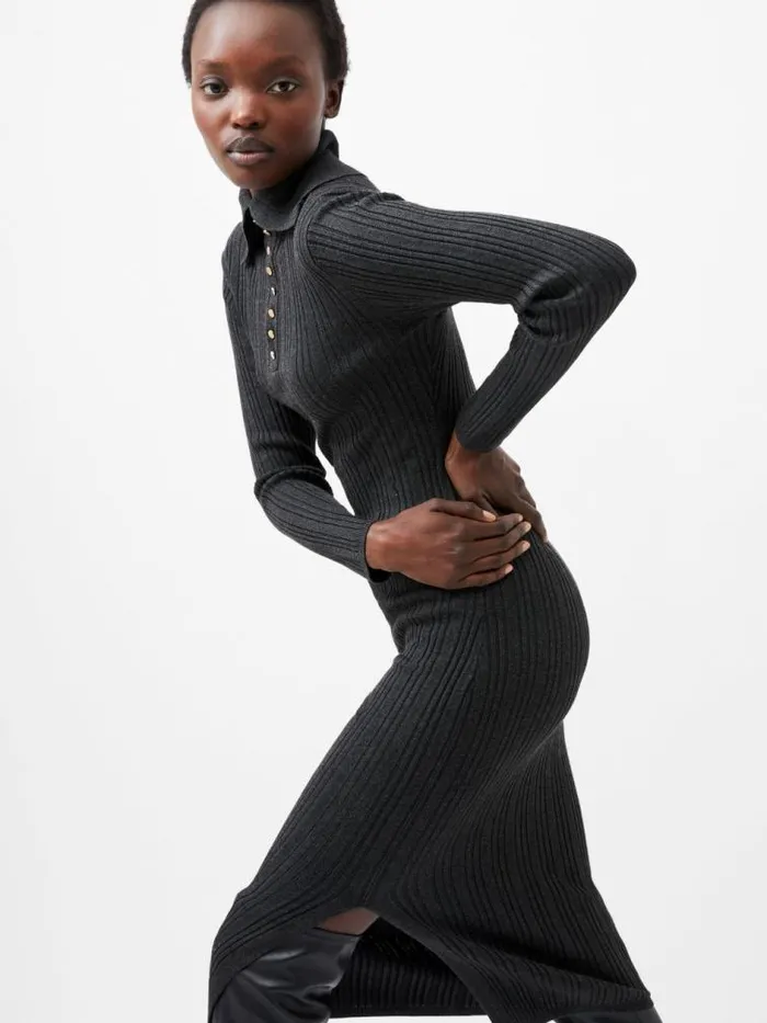 French Connection Nia Mari Knit Dress Charcoal Mel Women Dresses