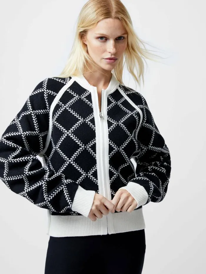 French Connection Odessa Reversible Checked Zip Up Cardigan Summer White Women Jumpers and Cardigans