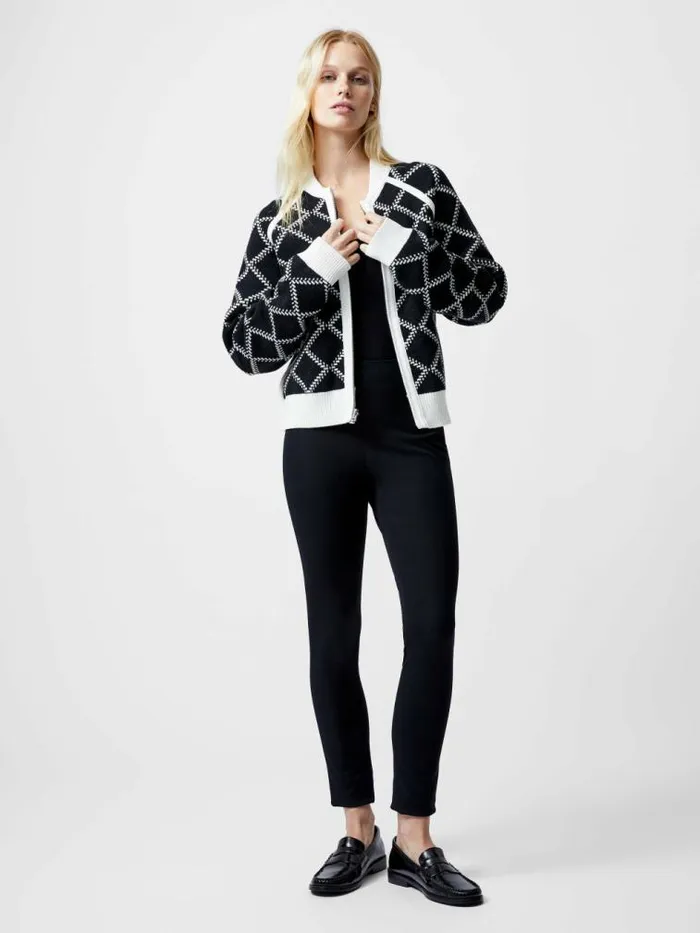 French Connection Odessa Reversible Checked Zip Up Cardigan Summer White Women Jumpers and Cardigans