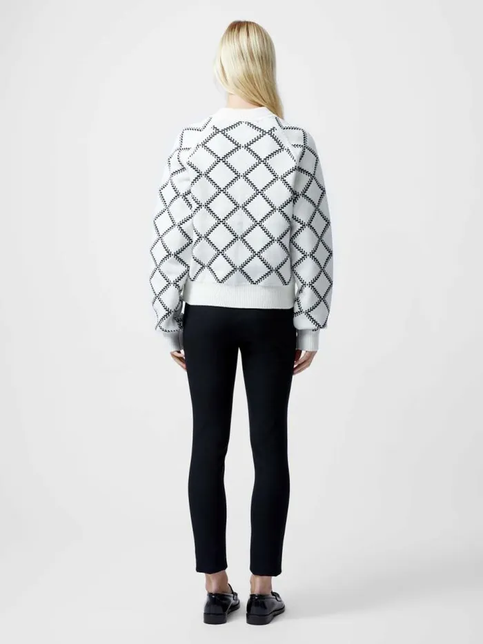 French Connection Odessa Reversible Checked Zip Up Cardigan Summer White Women Jumpers and Cardigans