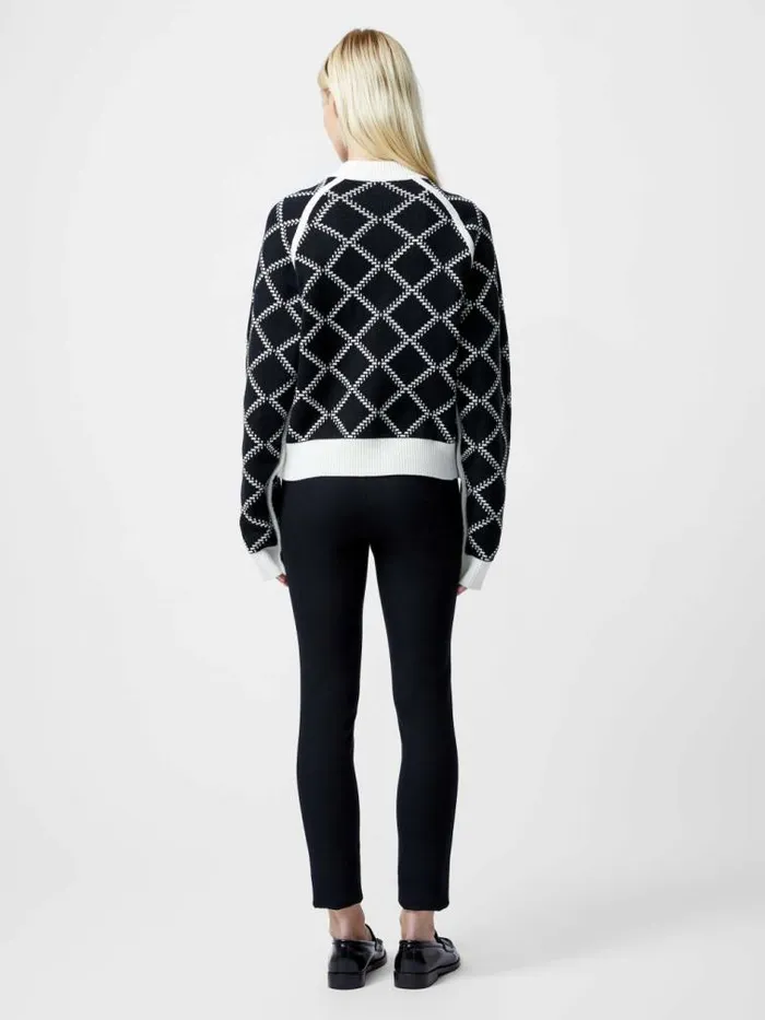 French Connection Odessa Reversible Checked Zip Up Cardigan Summer White Women Jumpers and Cardigans