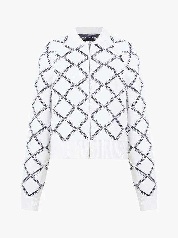 French Connection Odessa Reversible Checked Zip Up Cardigan Summer White Women Jumpers and Cardigans
