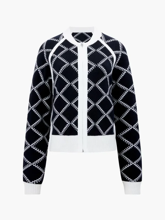 French Connection Odessa Reversible Checked Zip Up Cardigan Summer White Women Jumpers and Cardigans