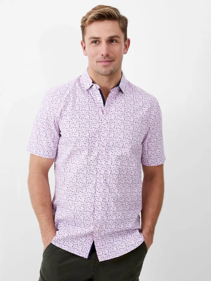 French Connection Patterned Short Sleeve Navy Trim Shirt Flora Pink Men Shirts French Connection Patterned Short Sleeve Navy Trim Shirt Flora Pink Men Shirts