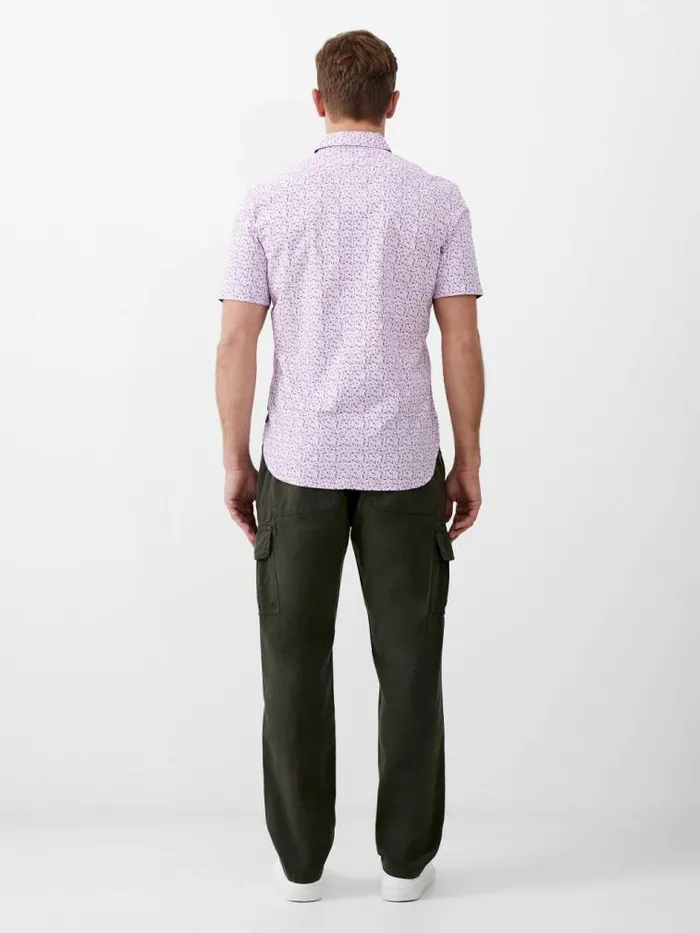 French Connection Patterned Short Sleeve Navy Trim Shirt Flora Pink Men Shirts