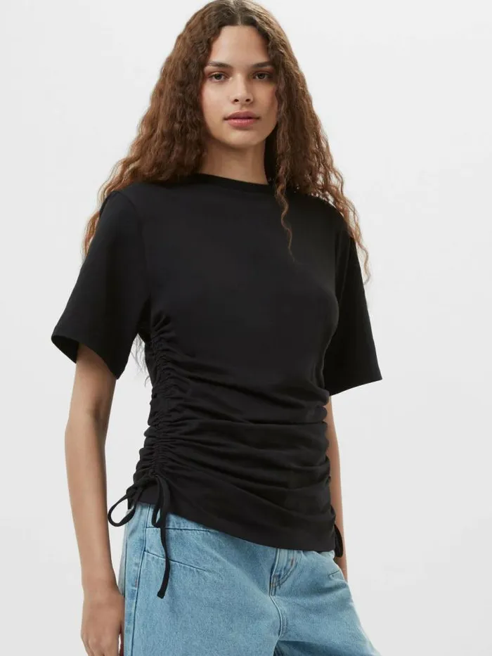 French Connection Rallie Ruched Drawstring TShirt Black Women Tops