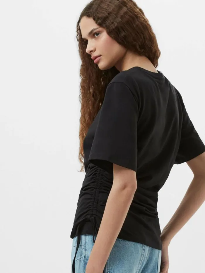 French Connection Rallie Ruched Drawstring TShirt Black Women Tops