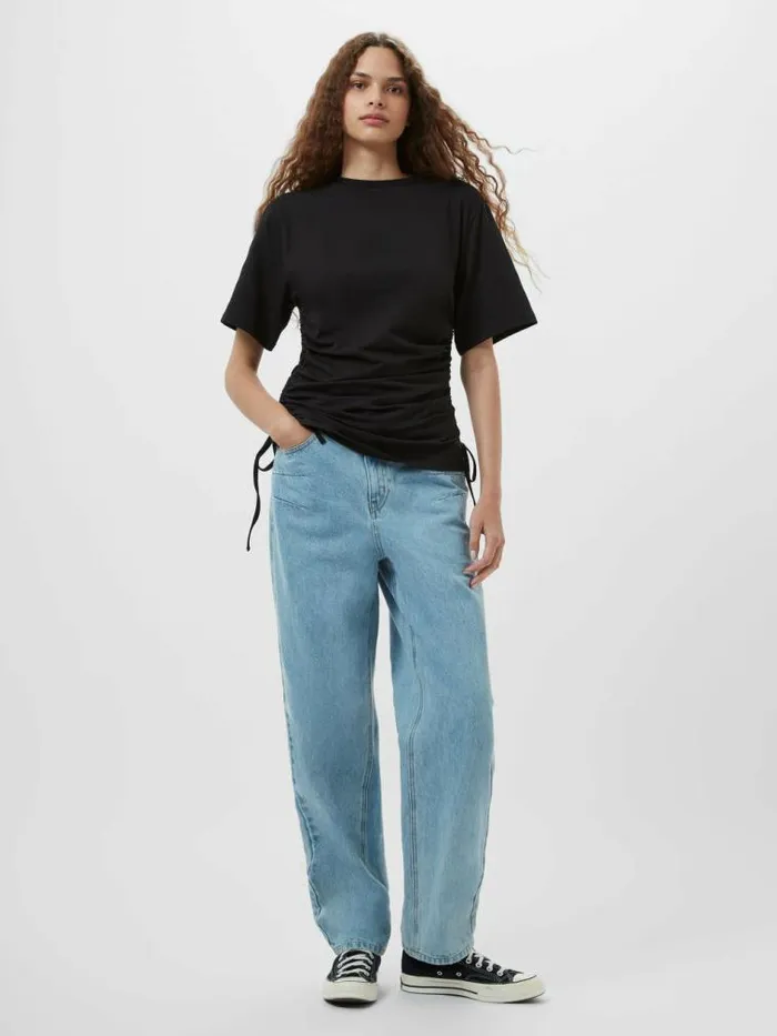 French Connection Rallie Ruched Drawstring TShirt Black Women Tops