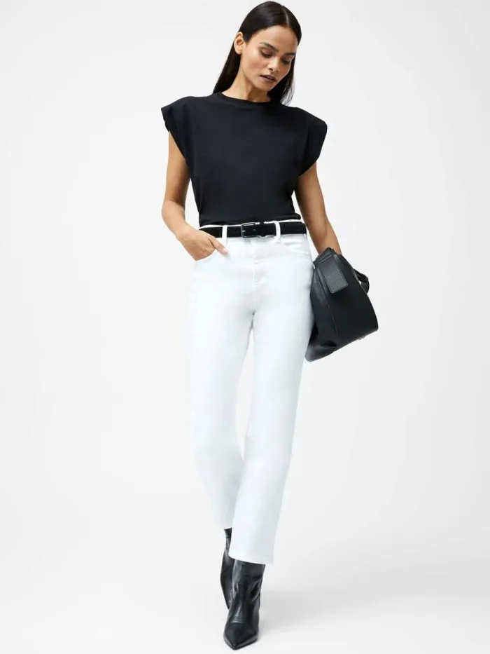 French Connection Rallie Shoulder Pad Tank Top Black Women Tops