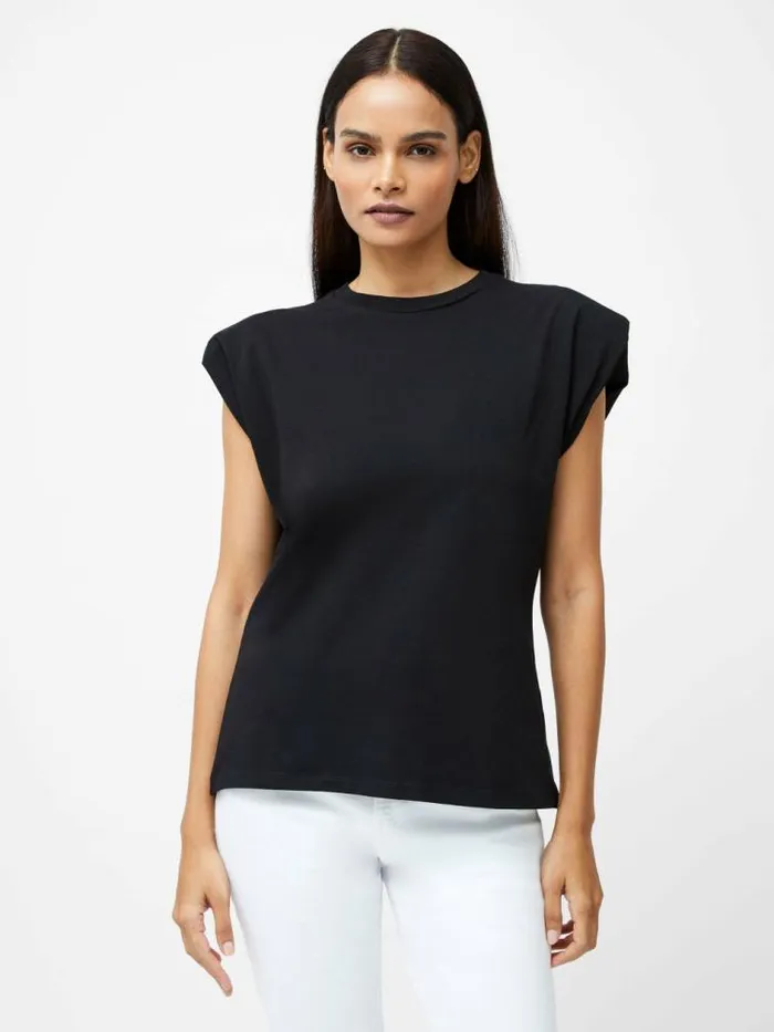 French Connection Rallie Shoulder Pad Tank Top Black Women Tops