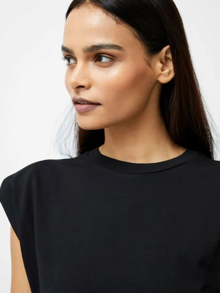 French Connection Rallie Shoulder Pad Tank Top Black Women Tops