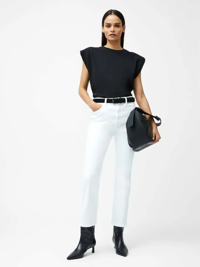 French Connection Rallie Shoulder Pad Tank Top Black Women Tops