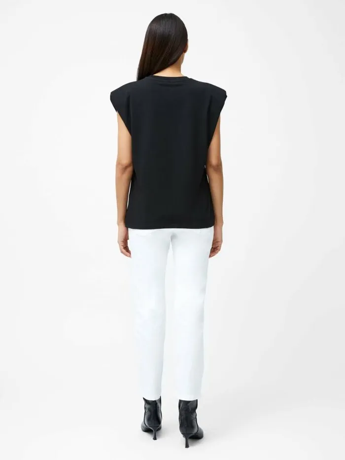 French Connection Rallie Shoulder Pad Tank Top Black Women Tops