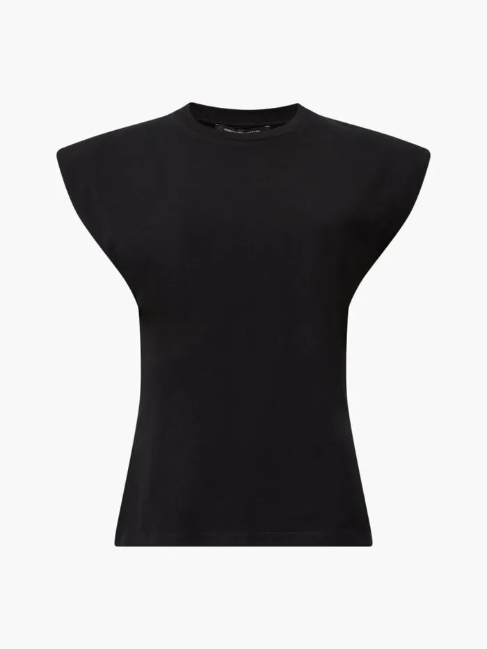 French Connection Rallie Shoulder Pad Tank Top Black Women Tops