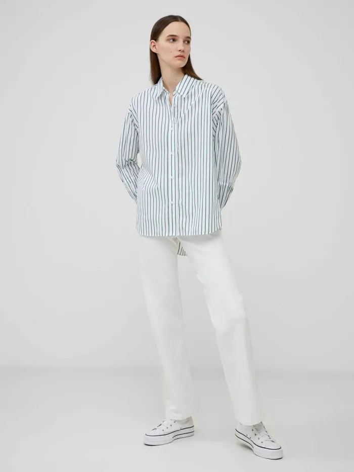 French Connection Rhodes Poplin Sleeve Detail Shirt Linen Whiteforest G Women Tops